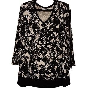 🔥5 for $20🔥Avenue Studio Black Abstract Print V Neck Bell Sleeve Tunic 22/24